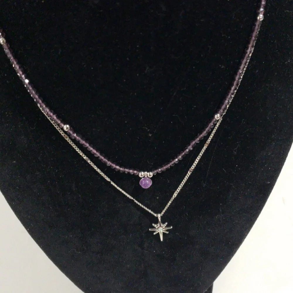 Silver tone Star Pendant & Purple Beaded Necklace Set - Stylish Women's Jewelry